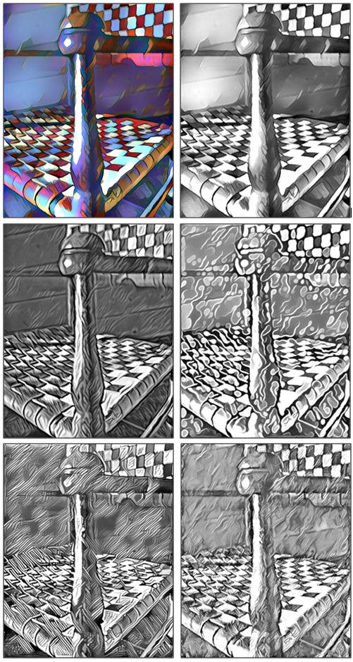 Free Coloring Pages - Five Abstract Drawings of an Old Shaker Rocking Chair