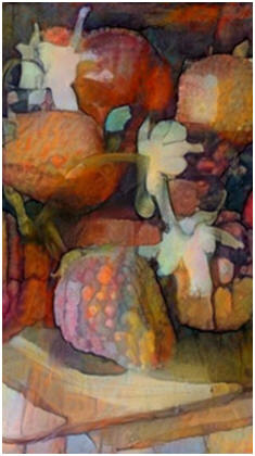 Create easy wall art for your kitchen. Print a monotone pattern of fresh-from-the-field strawberries and dabble on your own paint or pastels.